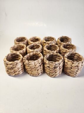 Handwoven Natural Seagrass Napkin Rings - Set of 12